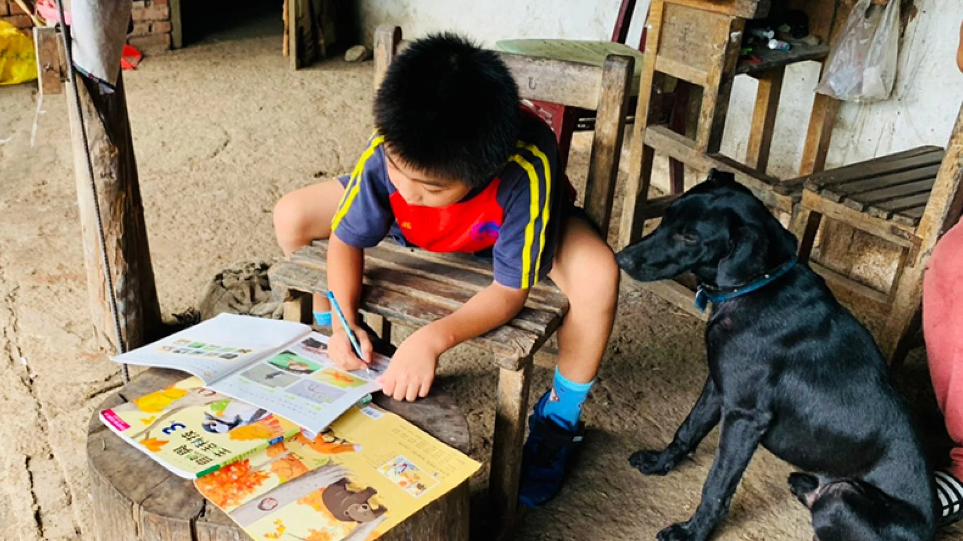 Student studying in remote area
